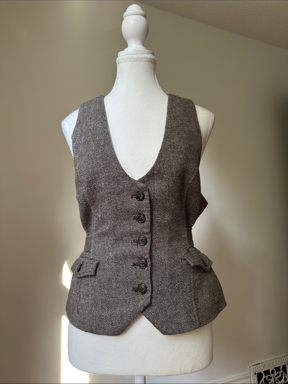RW&CO Brown Wool Blend Academia Preppy Old Money Edwardian Button Vest Medium